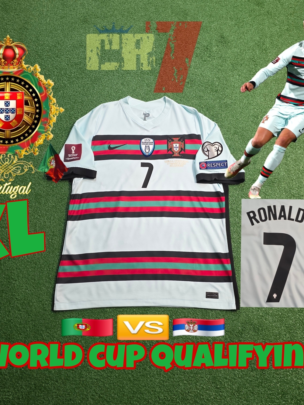 Nike Portugal FPF Cristiano Ronaldo #7 2021/2022 Away Jersey WC 22 Qualifying Pa